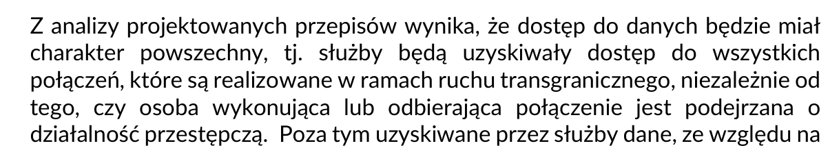 Uwagi MSZ do projektu UD404, strona 1: „dostęp do wszystkich połączeń, które są realizowane w ramach ruchu transgranicznego”